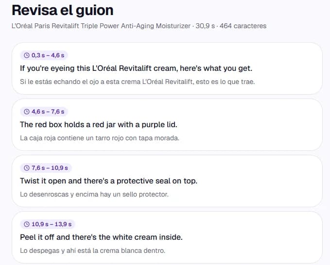 Captura de Dublivo: Sube tu vídeo y revisa el guion